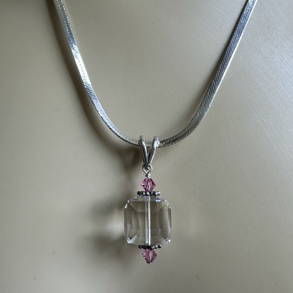 Vintage Pendant Necklace 18 Inch Faceted Crystalsโ Italy Chain 925 Sterling 9.9g